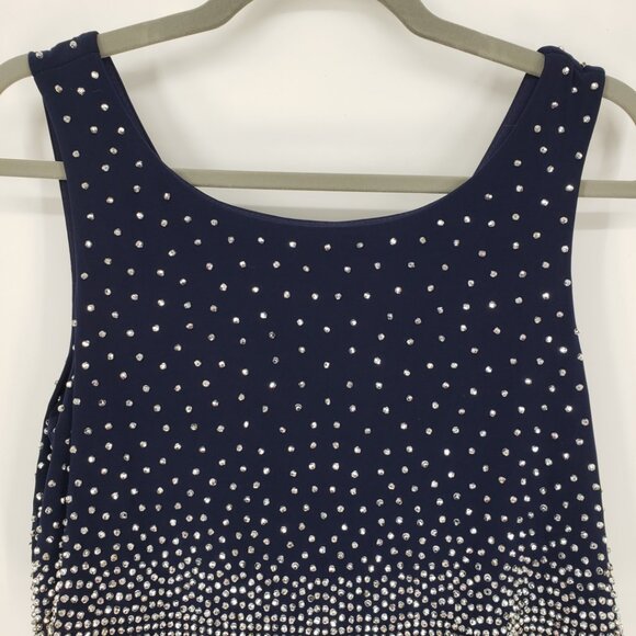 Joseph Ribkoff Embellished Sheath Cocktail Dress 10 Layered Sleeveless Navy Blue - Picture 7 of 14
